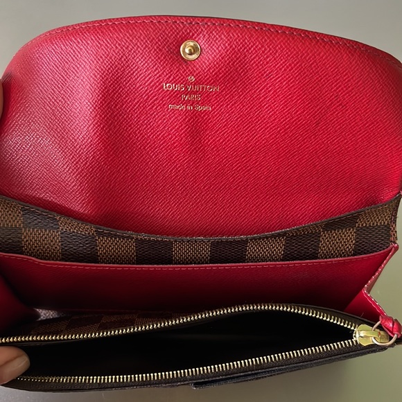 Louis Vuitton Brown/Red Long Damier Ebene Canvas Leather Emilie CA3185 Wallet - Picture 8 of 16